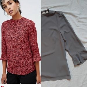 OASIS grey flute sleeve blouse 3/4 sleeves